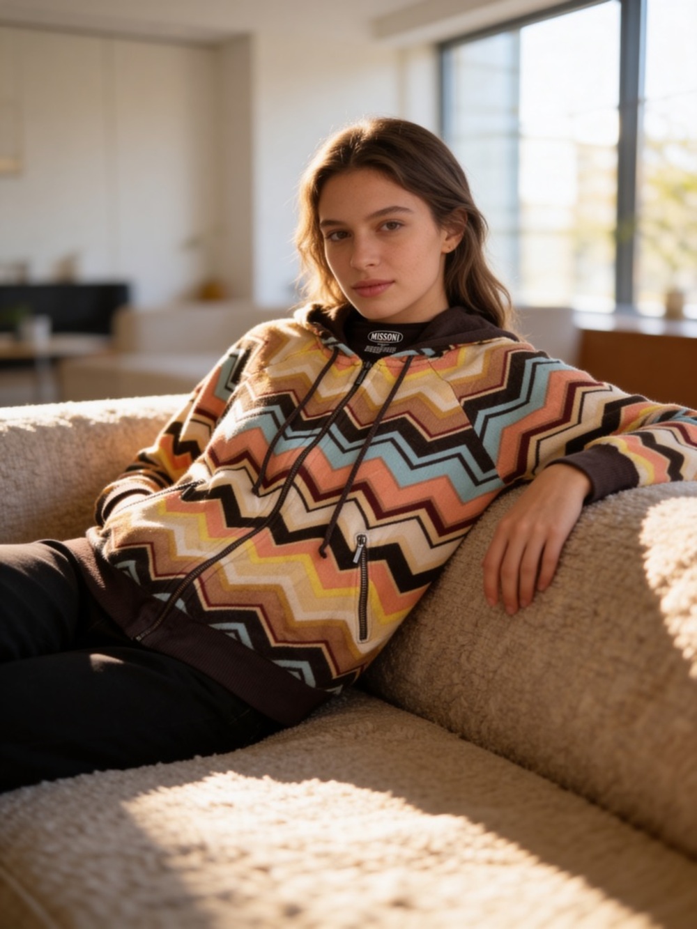 Missoni for Target Zigzag Chevron Zip Hoodie in Brown, Blue and Yellow XS